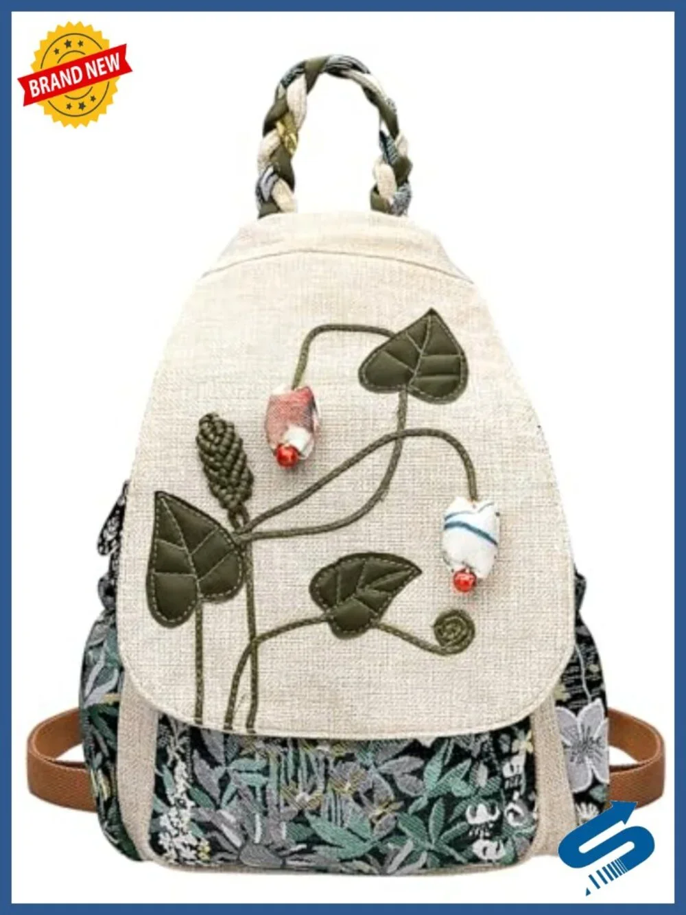 Cotton Linen Convertible Chest Bag Backpack Daypack with Multiple Pockets